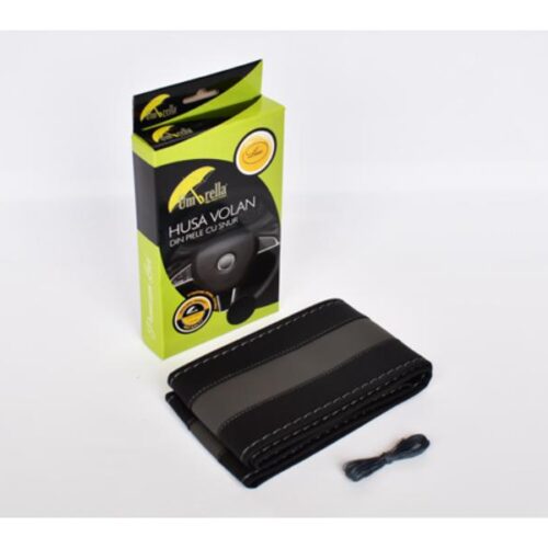 Husă Volan Piele Ecologică cu Snur Gri și Negru 36-39 cm