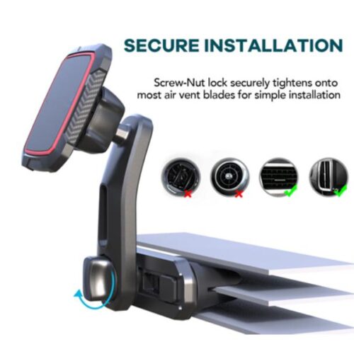 Suport Telefon Magnetic Auto cu Fixare în Grila de Ventilație