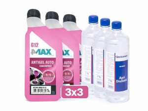 Pachet Complet Antigel Auto G12/G30 4MAX + Apă Distilată, -30°C, 3+3 x 1L