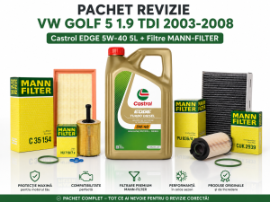Pachet Revizie VW Golf 5 1.9 TDI 2003-2008 – Castrol EDGE Turbo Diesel 5W40 5L + Filtre MANN Complete