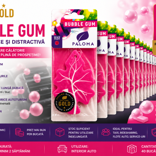 Set 40 Odorizante Auto Paloma Gold Bubble Gum – Pachet Profesional XXL cu Aromă Dulce și Fresh Bubble Gum