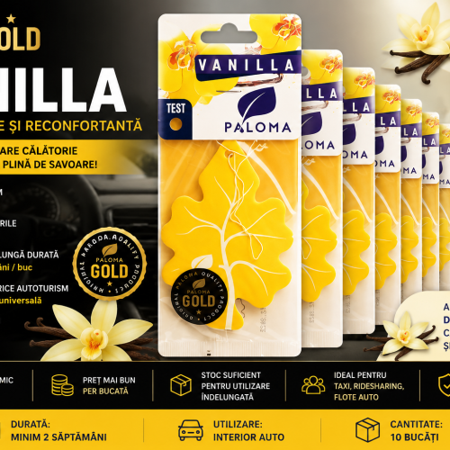 Set 10 Odorizante Auto Paloma Gold Vanilla – Pachet Premium cu Aromă Dulce și Elegantă de Vanilie