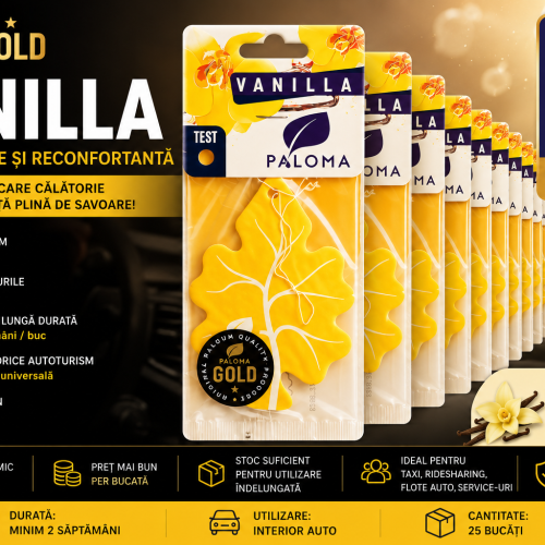 Set 25 Odorizante Auto Paloma Gold Vanilla – Pachet Economic Profesional cu Aromă Dulce și Elegantă de Vanilie