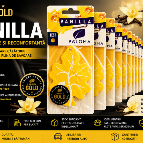 Set 40 Odorizante Auto Paloma Gold Vanilla – Pachet Profesional XXL cu Aromă Dulce și Elegantă de Vanilie