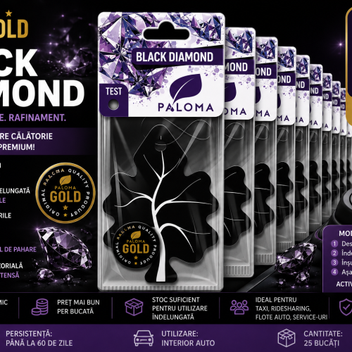 Set 25 Odorizante Auto Paloma Gold Black Diamond – Pachet Economic Profesional cu Aromă Premium Elegantă și Persistență Îndelungată
