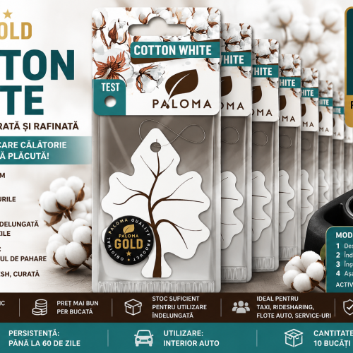 Set 10 Odorizante Auto Paloma Gold Cotton White – Pachet Premium cu Aromă Fresh de Bumbac și Prospețime de Lungă Durată