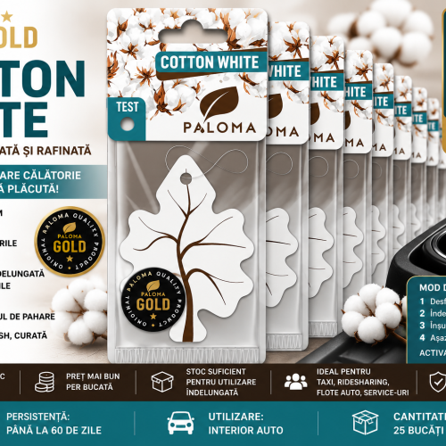 Set 25 Odorizante Auto Paloma Gold Cotton White – Pachet Economic Profesional cu Aromă Fresh de Bumbac și Prospețime de Lungă Durată