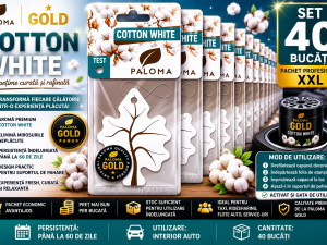 Set 40 Odorizante Auto Paloma Gold Cotton White – Pachet Profesional XXL cu Aromă Fresh de Bumbac și Prospețime de Lungă Durată
