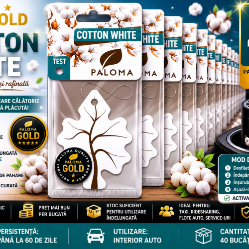Set 40 Odorizante Auto Paloma Gold Cotton White – Pachet Profesional XXL cu Aromă Fresh de Bumbac și Prospețime de Lungă Durată