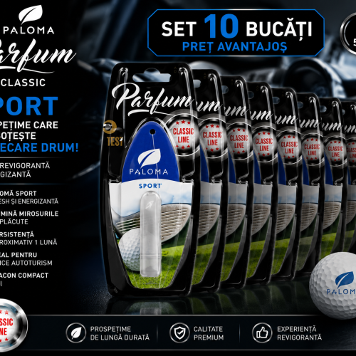 Set 10 Odorizante Auto Paloma Parfum Sport 5ml – Pachet Premium cu Aromă Fresh Energizantă și Persistență Îndelungată