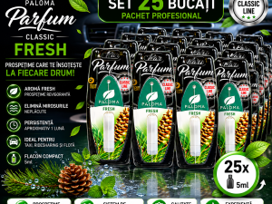 Set 25 Odorizante Auto Paloma Parfum Fresh 5ml – Pachet Profesional Premium cu Aromă Fresh Revitalizantă și Persistență Îndelungată