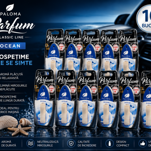 Set 10 Odorizante Auto Paloma Parfum Ocean 5ml – Pachet Premium cu Aromă Ocean Fresh și Persistență Îndelungată