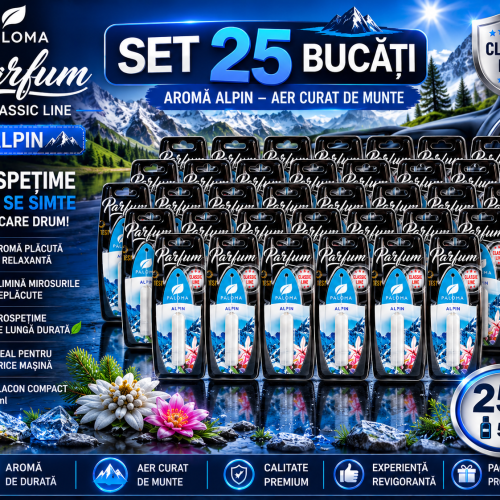 Set 25 Odorizante Auto Paloma Parfum Alpin 5ml – Pachet Profesional cu Aromă Fresh Montană și Persistență Îndelungată