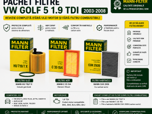 Pachet Filtre VW Golf 5 1.9 TDI – Filtru Ulei + Aer + Habitaclu MANN