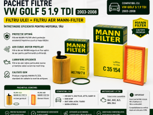 Pachet Filtre VW Golf 5 1.9 TDI – Filtru Ulei + Filtru Aer MANN