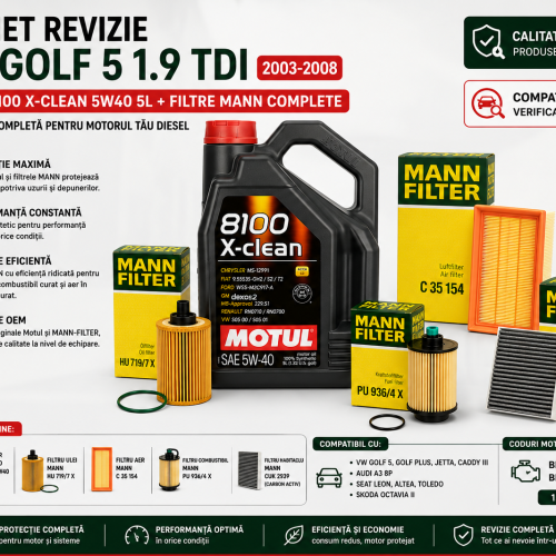 Pachet Revizie VW Golf 5 1.9 TDI – Motul 8100 X-Clean 5W40 + Filtre MANN
