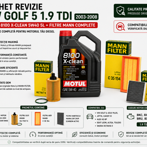 Pachet Revizie VW Golf 5 1.9 TDI – Motul 8100 X-Clean 5W40 + Filtre MANN