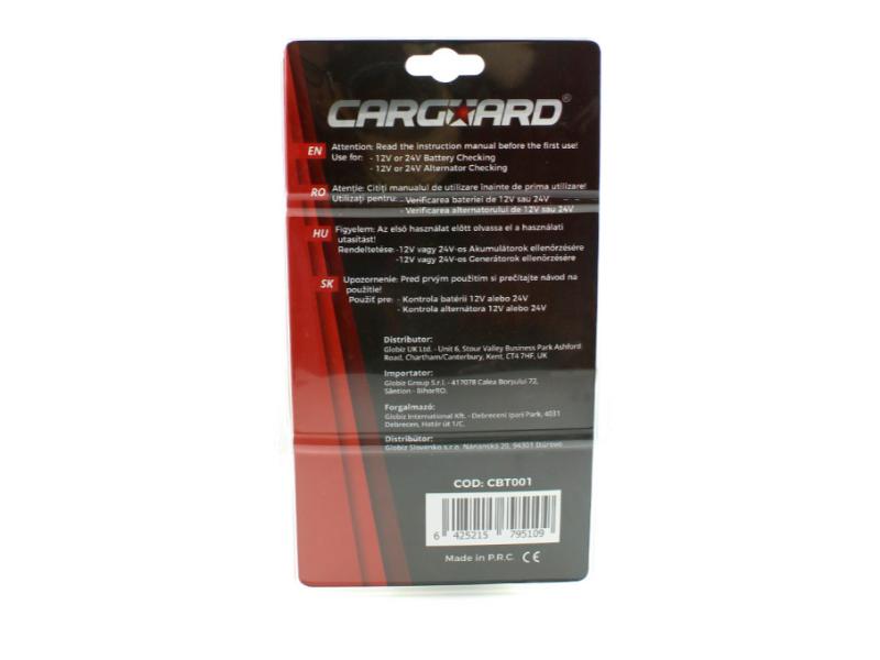 Tester Baterie și Alternator Auto CarGuard 12V/24V cu Indicatori LED – Tester Tensiune pentru Acumulator și Sistem Încărcare