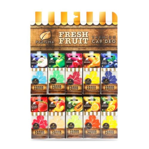 Display 90 Odorizante Auto Paloma Gold Fresh Fruit – Pachet Profesional cu Arome Fructate Premium pentru Magazin, Service și Retail Auto