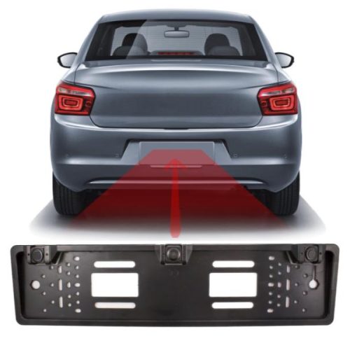 Cameră Marșarier cu Senzori de Parcare CarGuard pe Suport Număr Înmatriculare – Sistem 12V cu Unghi 170° și Avertizare Acustică