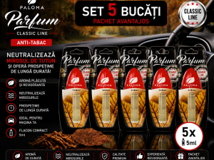 Set 5 Odorizante Auto Paloma Parfum Anti-Tabac 5ml – Neutralizare Miros Tutun, Parfum Fresh și Persistență Îndelungată