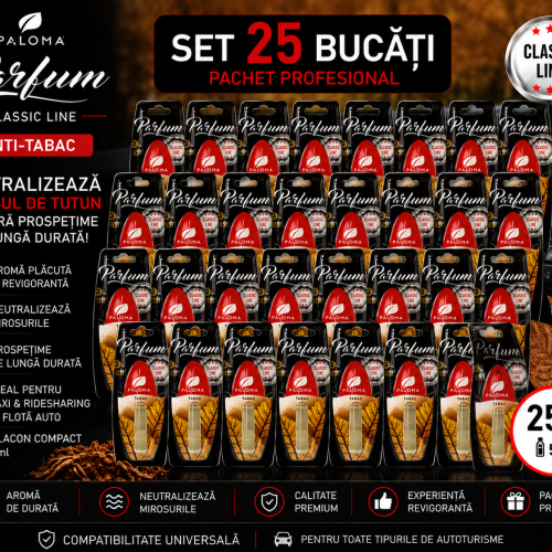 Set 25 Odorizante Auto Paloma Parfum Anti-Tabac 5ml – Pachet Profesional pentru Neutralizarea Mirosului de Tutun și Prospețime de Lungă Durată