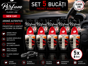 Set 5 Odorizante Auto Paloma Parfum New Car 5ml – Aromă Autentică de Mașină Nouă și Prospețime de Lungă Durată