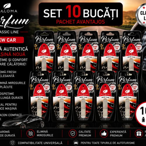 Set 10 Odorizante Auto Paloma Parfum New Car 5ml – Aromă Autentică de Mașină Nouă și Prospețime de Lungă Durată