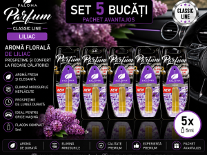 Set 5 Odorizante Auto Paloma Parfum Liliac 5ml – Aromă Florală Elegantă și Prospețime de Lungă Durată