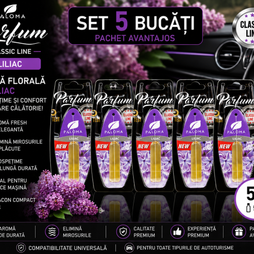 Set 5 Odorizante Auto Paloma Parfum Liliac 5ml – Aromă Florală Elegantă și Prospețime de Lungă Durată