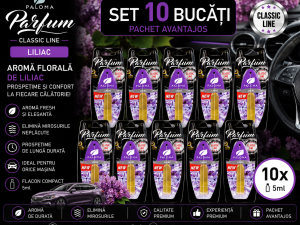 Set 10 Odorizante Auto Paloma Parfum Liliac 5ml – Aromă Florală Elegantă și Prospețime de Lungă Durată