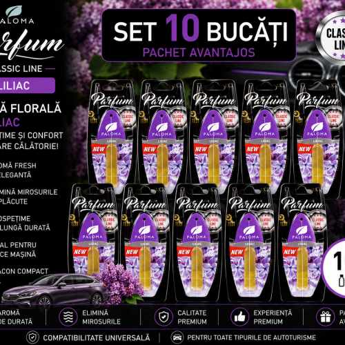 Set 10 Odorizante Auto Paloma Parfum Liliac 5ml – Aromă Florală Elegantă și Prospețime de Lungă Durată