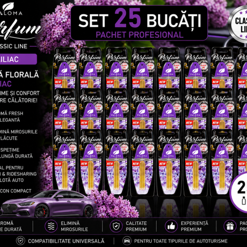 Set 25 Odorizante Auto Paloma Parfum Liliac 5ml – Pachet Profesional cu Aromă Florală Elegantă și Persistență Îndelungată