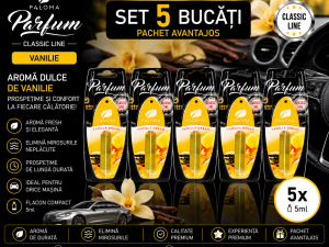 Set 5 Odorizante Auto Paloma Parfum Vanilie 5ml – Aromă Dulce de Vanilie și Prospețime de Lungă Durată