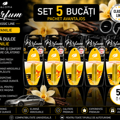 Set 5 Odorizante Auto Paloma Parfum Vanilie 5ml – Aromă Dulce de Vanilie și Prospețime de Lungă Durată