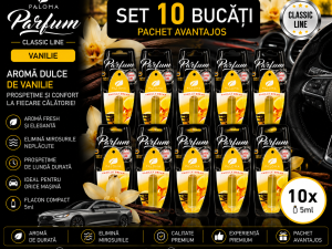 Set 10 Odorizante Auto Paloma Parfum Vanilie 5ml – Aromă Dulce de Vanilie și Prospețime de Lungă Durată