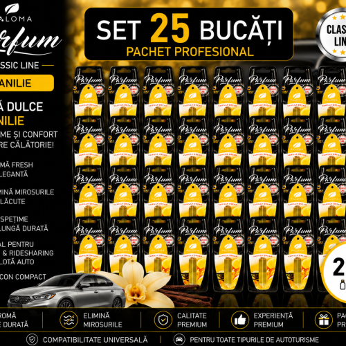 Set 25 Odorizante Auto Paloma Parfum Vanilie 5ml – Pachet Profesional cu Aromă Dulce de Vanilie și Persistență Îndelungată