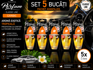 Set 5 Odorizante Auto Paloma Parfum Caribic 5ml – Aromă Exotică Tropicală și Prospețime de Lungă Durată