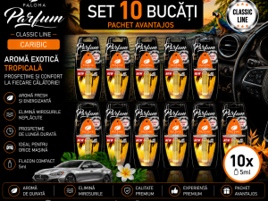 Set 10 Odorizante Auto Paloma Parfum Caribic 5ml – Aromă Exotică Tropicală și Prospețime de Lungă Durată