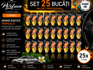 Set 25 Odorizante Auto Paloma Parfum Caribic 5ml – Pachet Profesional cu Aromă Exotică Tropicală și Persistență Îndelungată