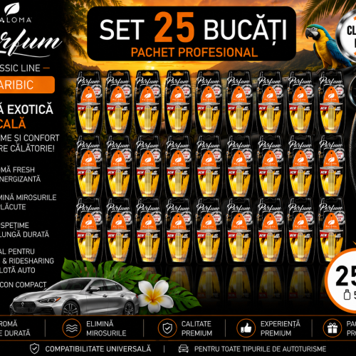 Set 25 Odorizante Auto Paloma Parfum Caribic 5ml – Pachet Profesional cu Aromă Exotică Tropicală și Persistență Îndelungată